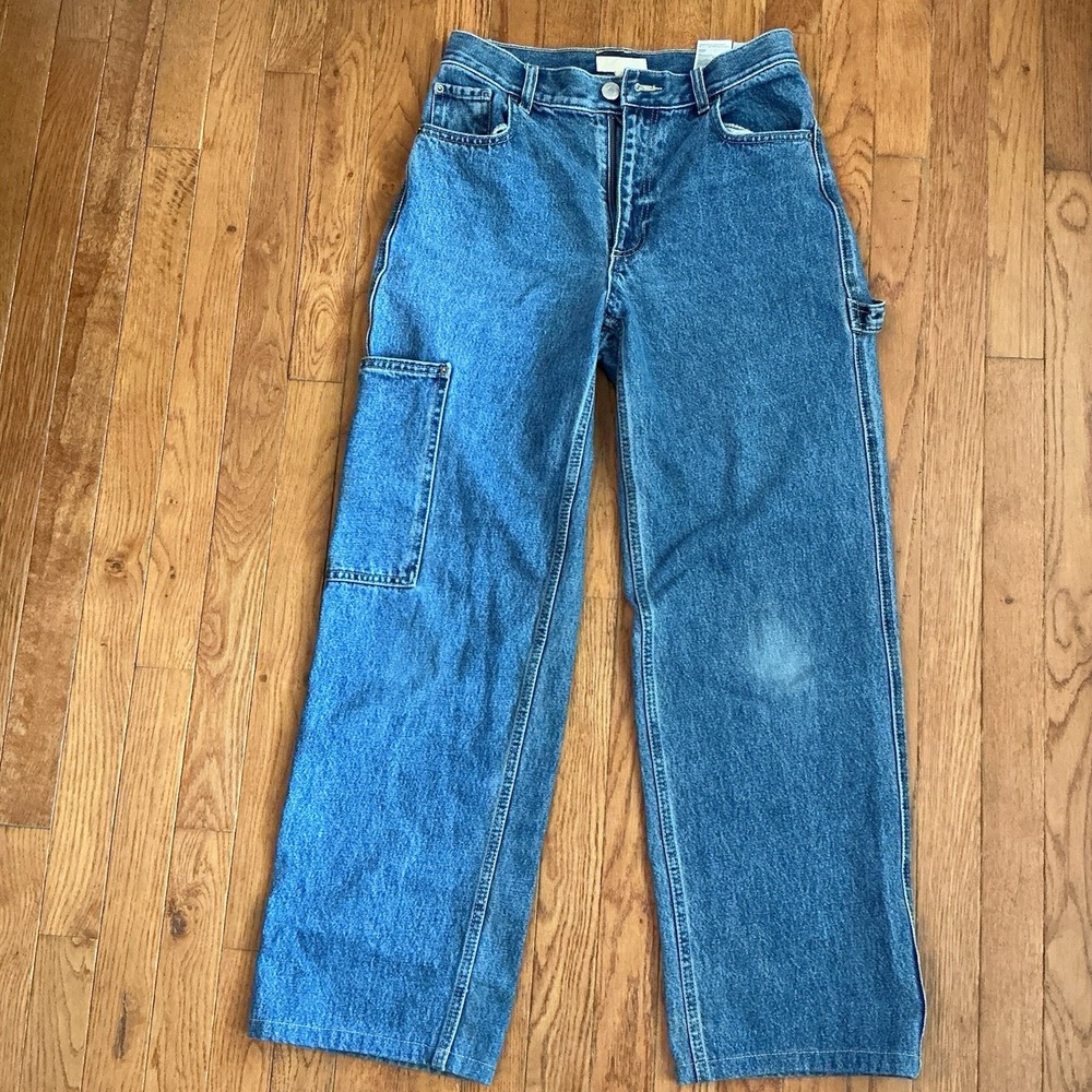 H&M Jeans Womens 4 Blue Carpenter Utility Straight Leg 100% Cotton Hammer Loop